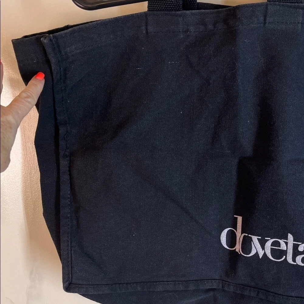 Dovetail Black LOVE Denim Tote Bag with sewn letters